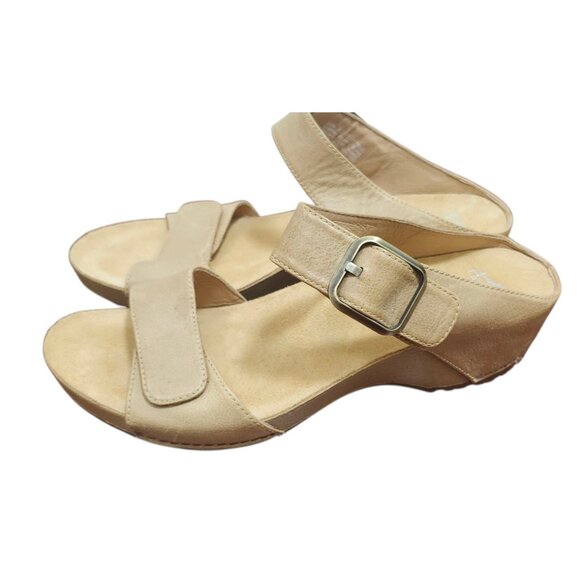 Dansko Size 42 Leather Wedge Sandals Nude Beige Comfort Slip On Adjustable Strap - Picture 6 of 15